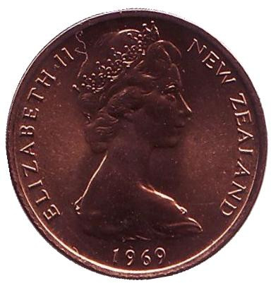 Монета 1 цент. 1969 год, Новая Зеландия. BU. Лист папоротника.