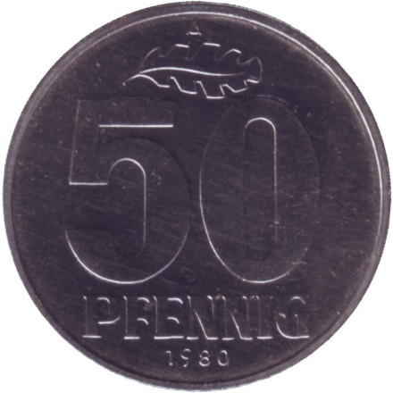 Монета 50 пфеннигов. 1980 год (A), ГДР. BU.