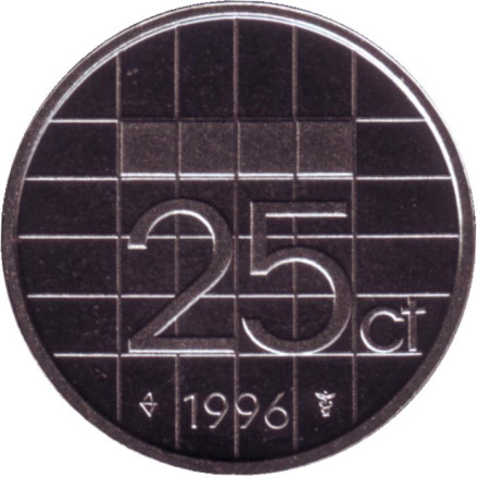 Монета 25 центов. 1996 год, Нидерланды. BU.