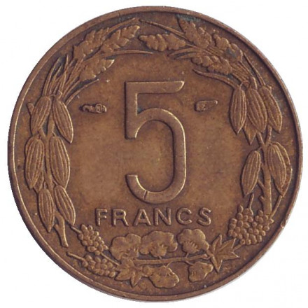 Монета 5 франков. 1958 год, Камерун. Монета 5 франков. 1958 год, Камерун.