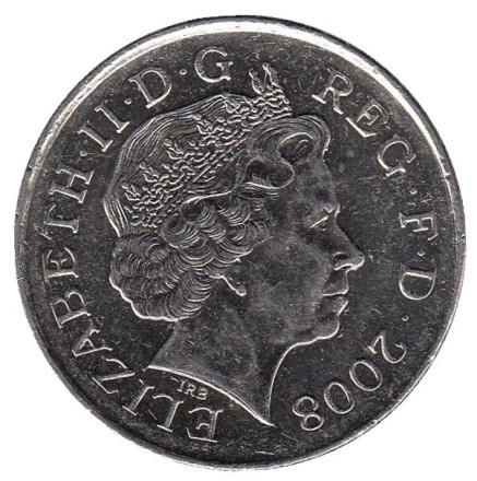 Монета 10 пенсов. 2008 год, Великобритания. (Новый тип) Лев.