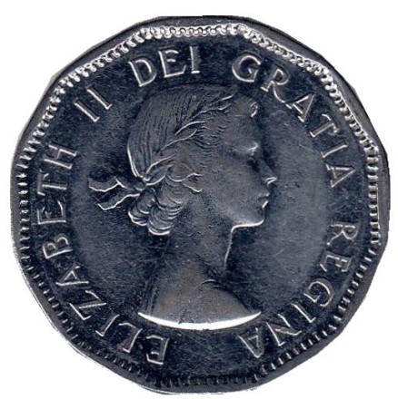 Монета 5 центов. 1954 год, Канада. Бобр. Монета 5 центов. 1954 год, Канада. Бобр.