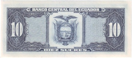 Банкнота 10 сукре. 1986 год, Эквадор. Банкнота 10 сукре. 1986 год, Эквадор.