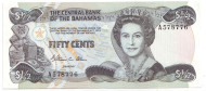 Банкнота 50 центов. 1974 год, Багамские острова. Банкнота 50 центов. 1974 год, Багамские острова.