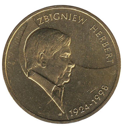 Монета 2 злотых, 2008 год, Польша. 10 лет со дня смерти Збигнева Херберта.
