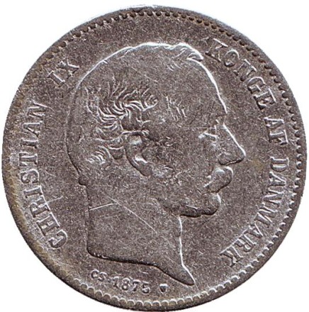 Монета 1 крона. 1875 год, Дания. Король Кристиан IX.