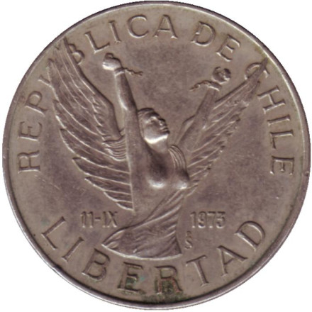 Монета 10 песо. 1977 год, Чили. Монета 10 песо. 1977 год, Чили.