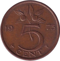 5 центов. 1973 год, Нидерланды.