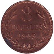 Монета 8 дублей. 1949 год, Гернси. Монета 8 дублей. 1949 год, Гернси.