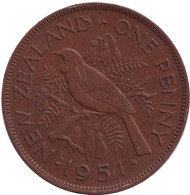 Монета 1 пенни, 1951 год, Новая Зеландия. Новозеландский туи. Монета 1 пенни, 1951 год, Новая Зеландия. Новозеландский туи.