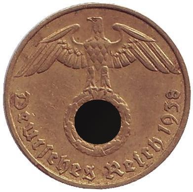 Монета 5 рейхспфеннигов. 1938 год, Германия (Третий Рейх). (F).
