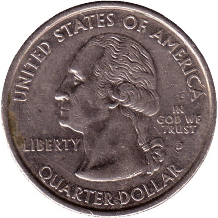 Монета 25 центов (D). 2001 год, США. Вермонт. Штат № 14.