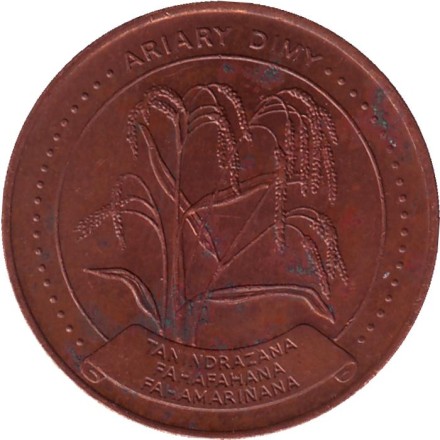 Монета 5 ариари. 1996 год, Мадагаскар. ФАО. Монета 5 ариари. 1996 год, Мадагаскар. ФАО.