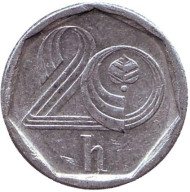 Монета 20 геллеров. 1995 год (b), Чехия. Монета 20 геллеров. 1995 год (b), Чехия.