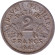 Монета 2 франка. 1943 год (B), Франция. Режим Виши. Travail Famille Patrie.