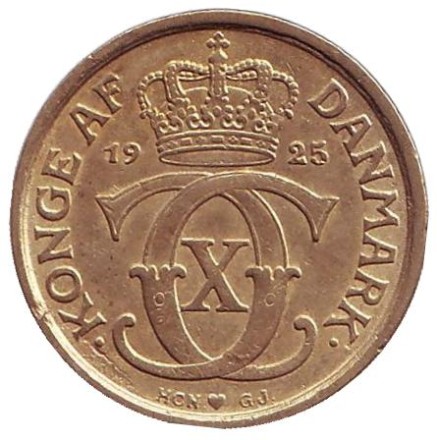 Монета 1/2 кроны. 1925 год, Дания.