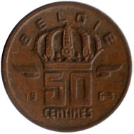 Монета 50 сантимов. 1963 год, Бельгия. (Belgie) Монета 50 сантимов. 1963 год, Бельгия. (Belgie)