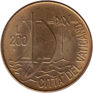 Монета 200 лир. 1984 год, Ватикан. Парусник. Год мира. Монета 200 лир. 1984 год, Ватикан. Парусник. Год мира.