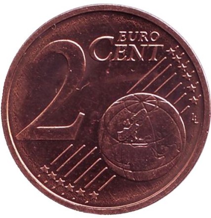 Монета 2 цента. 2012 год (F), Германия.