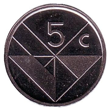 Монета 5 центов. 1991 год, Аруба. UNC.