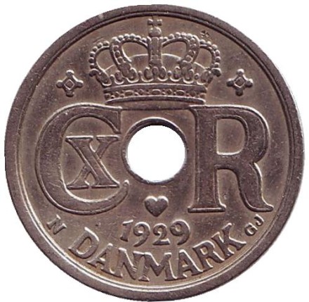 Монета 25 эре. 1929 год, Дания. Монета 25 эре. 1929 год, Дания.
