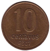 Монета 10 сентаво. 2007 год, Аргентина. Монета 10 сентаво. 2007 год, Аргентина.