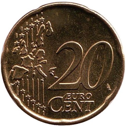 Монета 20 центов. 2004 год, Португалия. Монета 20 центов. 2004 год, Португалия.