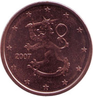 Монета 2 цента, 2007 год, Финляндия.