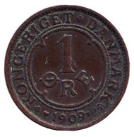 Монета 1 эре. 1909 год, Дания.