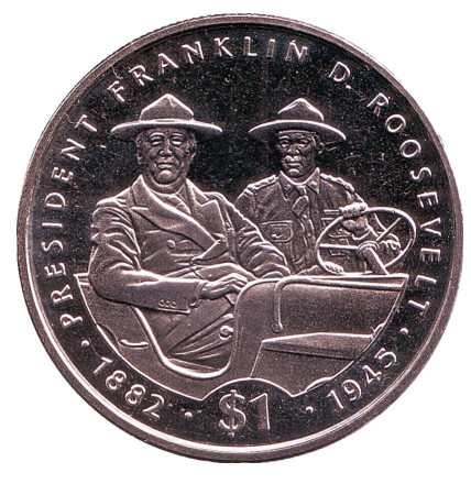 Монета 1 доллар. 1995 год, Либерия. 50 лет со дня смерти Франклина Рузвельта.