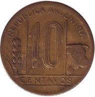 Монета 10 сентаво. 1945 год, Аргентина.