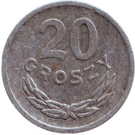 Монета 20 грошей. 1973 год, Польша. (Отметка монетного двора "MW") Монета 20 грошей. 1973 год, Польша. (Отметка монетного двора "MW")