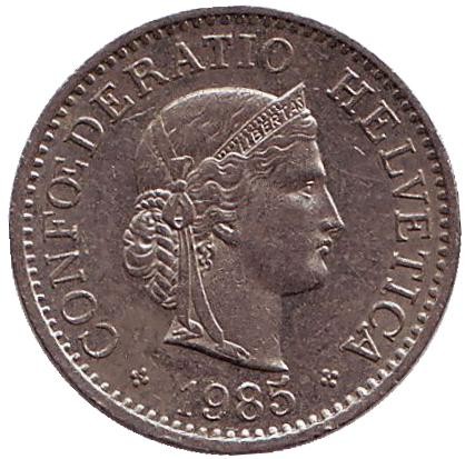 Монета 10 раппенов. 1985 год, Швейцария. Монета 10 раппенов. 1985 год, Швейцария.