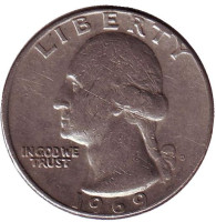 Вашингтон. Монета 25 центов. 1969 (D) год, США.