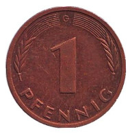 Монета 1 пфенниг. 1992 год (G), ФРГ. Дубовые листья. Монета 1 пфенниг. 1992 год (G), ФРГ. Дубовые листья.