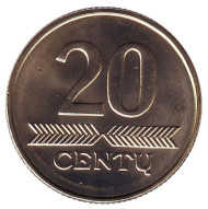 Монета 20 центов. 2008 год, Литва. Монета 20 центов. 2008 год, Литва.