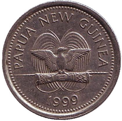 Монета 5 тойа, 1999 год, Папуа-Новая Гвинея. Свиноносая черепаха.