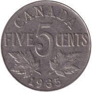 Монета 5 центов. 1935 год, Канада. Монета 5 центов. 1935 год, Канада.