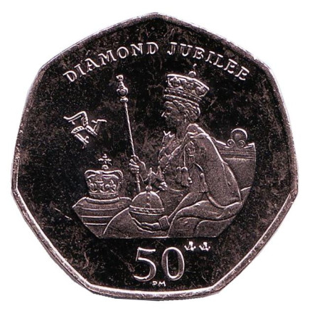 Монета 50 пенсов, 2012 год, Остров Мэн. Бриллиантовый юбилей правления Елизаветы II.