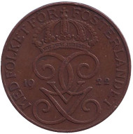 Монета 5 эре. 1922 год, Швеция. Монета 5 эре. 1922 год, Швеция.