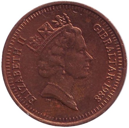 Монета 1 пенни. 1988 год, Гибралтар. Берберская куропатка. (AB). Монета 1 пенни. 1988 год, Гибралтар. Берберская куропатка. (AB).