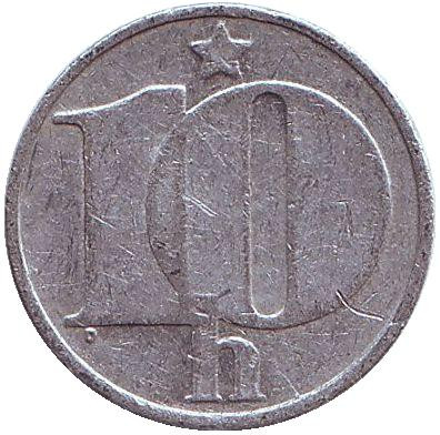 Монета 10 геллеров. 1976 год, Чехословакия.