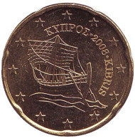 Монета 20 центов. 2008 год, Кипр. Монета 20 центов. 2008 год, Кипр.