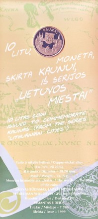 Монета 10 литов. 1999 год, Литва. (буклет) Каунас.