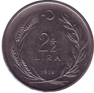Монета 2,5 лиры. 1975 год, Турция. Монета 2,5 лиры. 1975 год, Турция.