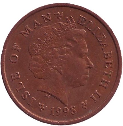 Монета 2 пенса. 1998 год, Остров Мэн. (Отметка "Трискелион") Велоспорт.