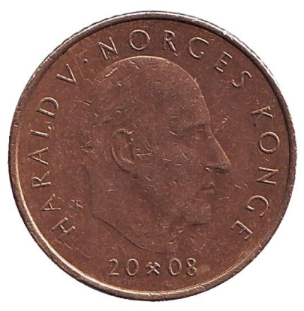 Монета 10 крон. 2008 год, Норвегия. Из обращения. 200-летие со дня рождения Генрика Вергеланна.