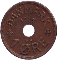 Монета 1 эре. 1935 год, Дания. Монета 1 эре. 1935 год, Дания.