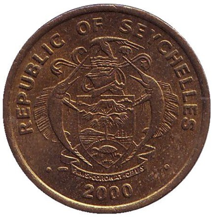 Монета 10 центов. 2000 год, Сейшельские острова. Желтопёрый тунец.