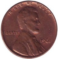Монета 1 цент. 1961 год (P), США. Линкольн. Монета 1 цент. 1961 год (P), США. Линкольн.